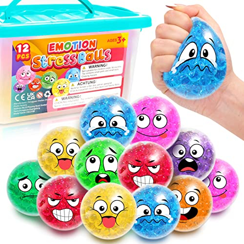 Emotion Stress Balls 12 Pack - Squishy Balls Fidget Toys for Kids and Adults - Express Your Feelings Sensory Toys, Anxiety Relief Calming Tool - Prize Box Toys for Classroom
