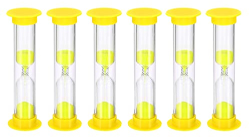 PATIKIL 1 Minute Sable Minuteur, 6Pcs Petit Sablonneux Horloge avec Plastique Couverture, Compte à Rebours Sable Verre pour Jeux, Cuisine, Fête Favorise Bricolage Décoration, Jaune