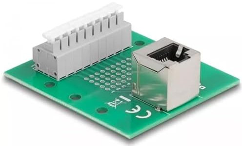 66993 - Toma RJ45 a regleta de bornes con pulsador para carril DIN acodado