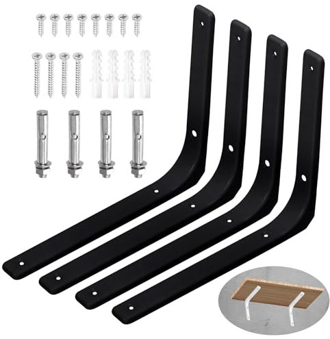 Swpeet 4 Pack 12L x 10H Metall Wand Regal Halterung, Heavy Duty schwimmende Regal Halterung, dekorative Gelenkwinkel L Stahl Halterung Kit enthält 20/40MM Schrauben, Anker, Bolzen für