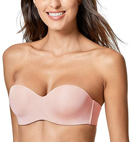 DOBREVA Dam axelbandslösa BH push-up vadderad sömlös bygel multiway konvertibel bandeau bh, Mild ros, 90C