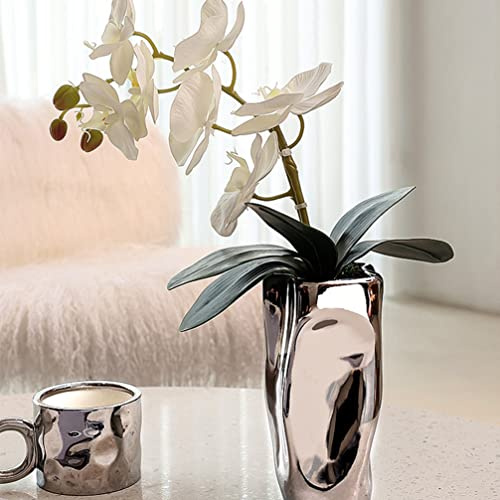 HOTRA Künstliche Orchideenblüte im Silbertopf Topfpflanze Bonsai Realistische Weiße Künstliche Phalaenopsis Orchideen für Home Office Indoor Decor