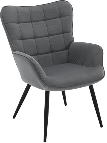 WOLTU Ohrensessel modern, Sessel Wohnzimmer, Schlafzimmer, Balkon, Relaxsessel bequem, mit Metallbeinen, Cordbezug, 63,5 x 51 x 87 cm, Dunkelgrau