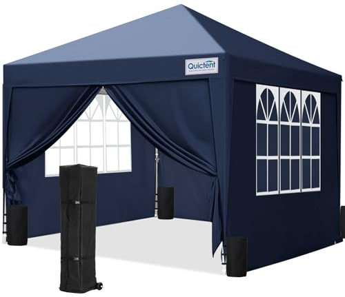 Quictent Pavillon 3x3 Faltpavillon mit 4 Seitenteilen, Wasserdicht Gartenpavillon mit 4 Sandsäcken & Rolltasche,Partyzelt Gartenzelt für Fest und Flohmarkt Navy Blau