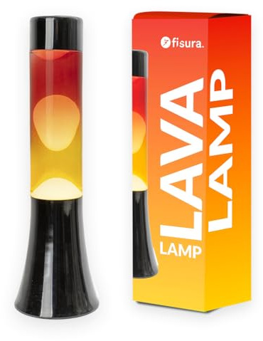 Fisura - Lámpara de lava multicolor degradado. Lámpara de lava de 30 cm con base negra y cristal con efecto degradado atardecer. Lámpara efecto relajante. 9x9x30 cm