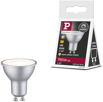 Paulmann 29168 Standard 230V LED Reflektor GU10 750lm 8W 2700K dimmbar Chrom matt 36° Leuchtmittel