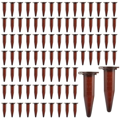 SHUESS Lot de 500 tubes de centrifugeuse en plastique résistant à la lumière - 1,5 ml - Marron - Avec bouchon à pression - Flacons de réaction coniques - Capsules en tissu - Tubes d'échantillons pour