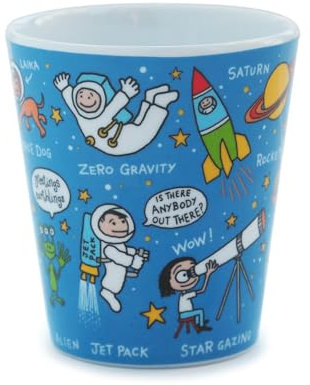 Tyrrell Katz Kids Space Printed Beaker in Blue - Dishwasher Safe Children’s Drinking Cup Everyday Melamine Tableware - 8 x 7 cm