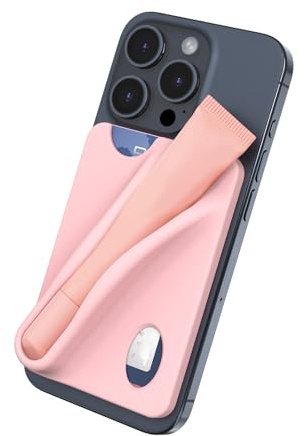 Lip Gloss Phone Card Holder, Secure Silicone Lipstick Lip Balm Holder Wallet of Cell Phone,Adhesive Stick On for Back,Compatible for iPhone, Samsung, Moto and Android Smartphones (Pink, Small)