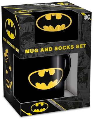 Pyramid International BATMAN (BATMAN LOGO) MUG & SOCK SET - Iconic Batman Logo Design, Great for Fans, Includes Cozy Socks, Durable and Microwave Safe, Great for Everyday Use