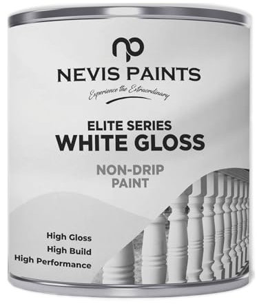 NEVIS PAINTS Non-Drip Gloss Paint - Suitable For Wood, Metal & Concrete- Hard Drying- High Performance- Interior and Exterior- 300 ml (White)