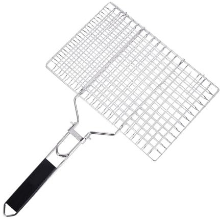 DSDGVDFBV Argent, Panier Gril Rôtissoire Poisson, Panier Légumes Burger Grill Turner Grille Gril Panier Gril avec Poignée en Bois Garden Party Fish Roaster pour Poisson, Légumes, Viande