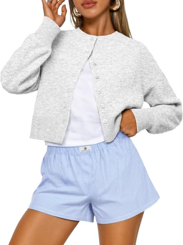 Trendy Queen Cropped Cardigan Sweaters for Women Lightweight Y2k Fall Outfits Spring Fashion Clothes 2026 Grey M
