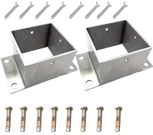Kit di staffe per pergola in acciaio inossidabile per supporto per pali resistenti in metallo per recinzioni in legno, portico, ringhiera, cemento, vinile, recinzione, cassetta postale, 2 pezzi, 50 x