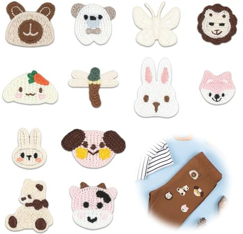 12 Stück Flicken zum Aufbügeln,Tier Patches zum Aufbügeln,Bügelflicken Kinder, Tier Patches Aufnäher, Bestickte, Bügelaufkleber Kleidung und Handarbeiten,DIY Nähen Applikation Reparatur (Tierstil