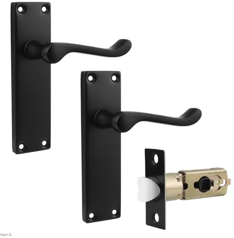 Probrico Matte Black Door Handles Internal with Adjustable Mortice Door Latch(45mm/57mm),Victorian Scroll Door Handles Set Door Handles for Interior Doors,3 Pack