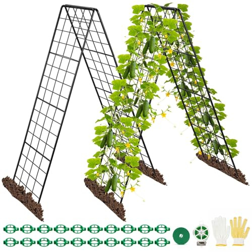 Heavy Duty 2 Pack 50x17 Adjustable A-Frame Trellis for Climbing Plants Outdoor, Metal Rust-Proof Garden Trellis, Dense Grid Climbing Frame Trellis for Raised Beds, Cucumber, Tomatoes Outdoor