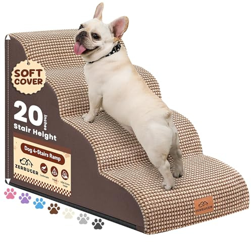 Zerbuger 4-stufige Hundetreppe für Hochbett, 50,8 cm hoch, gebogene Haustiertreppe für alte/verletzte Hunde, Katzen, Kletterbett, Stuhl oder Couch, Premium-Schaumstoff, rutschfeste Hunderampe für den