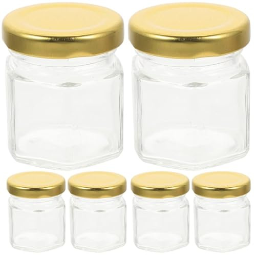 Cabilock 6pcs 60ml Hexagon Glass Jam Jars with Lids – Small Airtight Honey Jar Set, Clear Mini Storage Containers for Preserves, Chutney, Spices