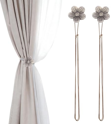 PATIKIL Fermacurtain Magnetici, 2 Pezzi Fermatende in Resina A Forma di Fiore, Fermatende Vintage con Corda, Fermatende Magnetici Decorativi per Casa, Caffetteria, Ufficio, Marrone
