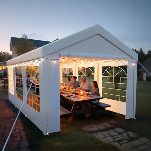 arvioo Pavillon 3x6m mit 2 Seitenwänden & 2 Giebelteilen, Dein Outdoor-Party-Spot zum Chillen, XL Partyzelt mit Verbolzung Konstruktion, Windschutz UV-Schutz Wasserdicht, aus Stahl & PE-Plane (Weiß)