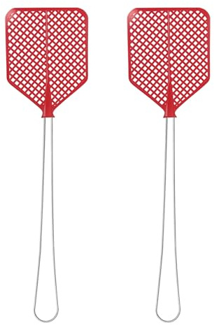 LifeChic Matamoscas Manual 43 cm – Mango de Hierro, Pala Flexible de plástico Rojo – matamoscas para Interiores y Exteriores – contra Moscas, Mosquitos e Insectos voladores – Pack de 2 Unidades