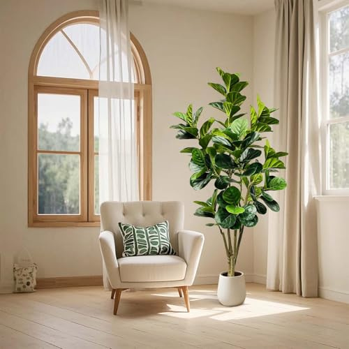 Hodeffior Planta Artificial Fiddle Higuera de 180 cm, árbol Artificial Grande, Plantas Artificiales de Plástico en Maceta con Maceta Blanca y Ramas Ajustables y Hojas para Decoración del Hogar