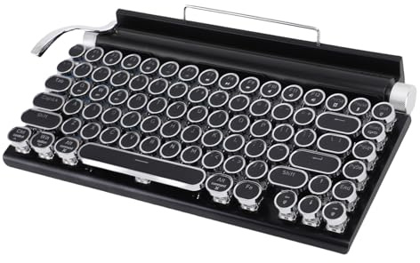 Luocute Teclado Retro Tecarrillo BT Punk Ronda Redondeo Cape de Metal Teclado Mecánico Inalámbrico 14 Modos de Retroiluminación para la Tableta Teléfono Ideal para Amantes Retro (Black)