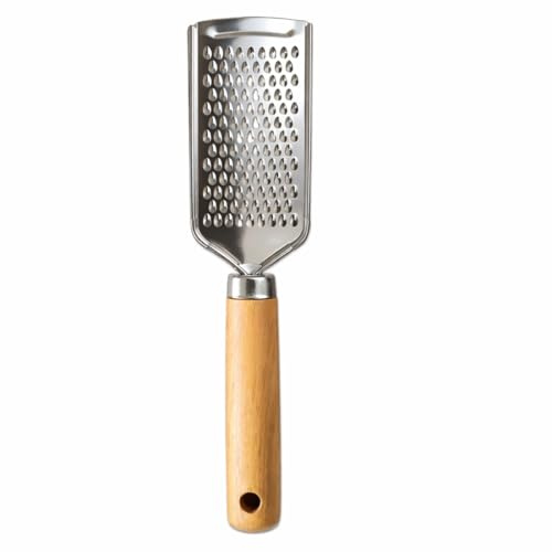 Rallador Pequeño Cocina Rallador De Queso De Acero Inoxidable con Mango De Madera Antideslizante Diseño Ergonómico 23x6cm Rallador Manual para Queso Limón Jengibre Chocolate Uso Diario