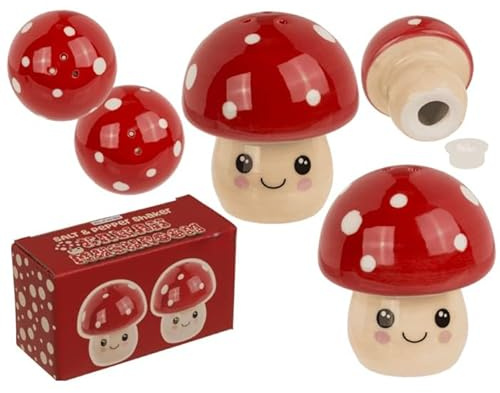 Salero y Pimentero en Forma de Seta Kawaii, Dolomita, Set de 2 Piezas con Caja de Regalo, 5 x 5 x 5 cm