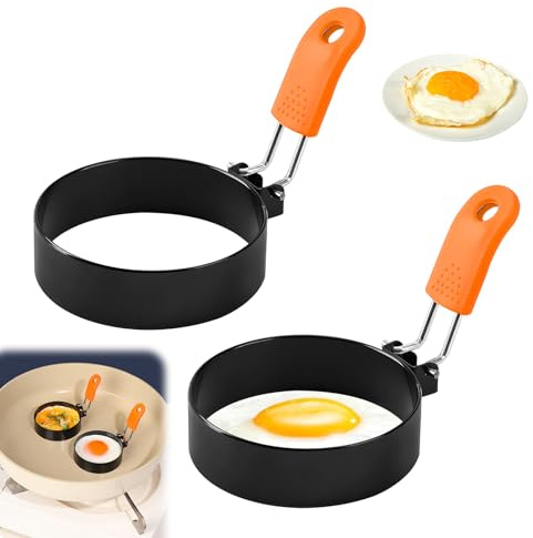 2 Stück Eierform und Spiegeleierformen für Die Pfanne,Spiegeleier Form,Spiegelei Form,Spiegeleiform,Egg Ring for Pan,Edelstahl Eierformer,zum Omelettform Hackbraten Frying Küchenutensil Runde