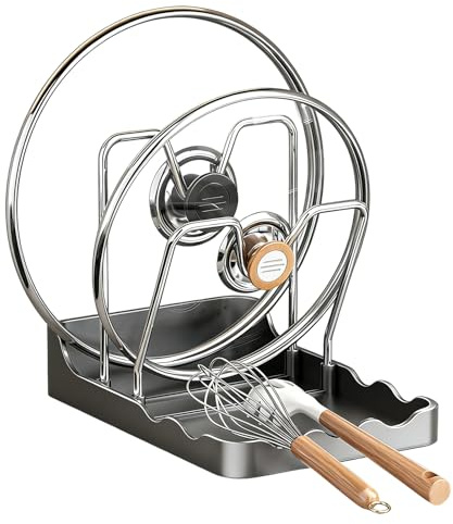 Küchentopfdeckel-Aufbewahrungsregal | 2-stufiger Topfdeckel-Organizer Mit Abtropfschale | Deckel- Und Löffelablage, Multifunktionaler Küchen-Organizer-Ständer Für Herdplatte, Für Töpfe, Deckel, Löffel