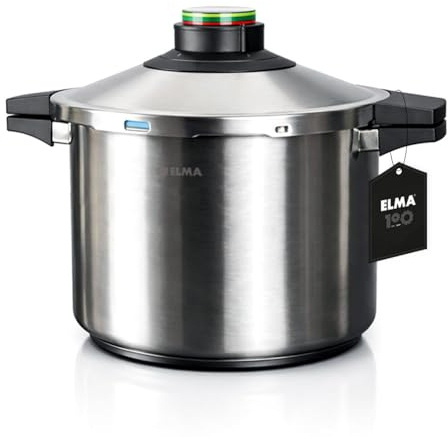 ELMA Tryckkokare Prêst 8 Liter, Ø24 cm | Rostfritt stål 18/10, Inkapslad Induktionsbotten, 2 Tillagningslägen, Trippelt Säkerhetssystem, Glaslock Ingår