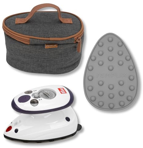 SEMPLIX Mini-Bügeleisen Bundle – Prym Mini-Dampfbügeleisen, Reisebügeleisentasche und Silikonablage für Nähen, Quilten, Patchwork und reisen (anthrazit/braun)