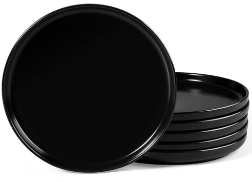 HaWare Dinner Plates Set of 6, 10.8 inch Stoneware Dinnerware Plates for Home Restaurant, Elegant Matte Glaze Round Ceramic Plate, Chip and Scratch Resistant, Microwave & Dishwasher Safe, Matte Black