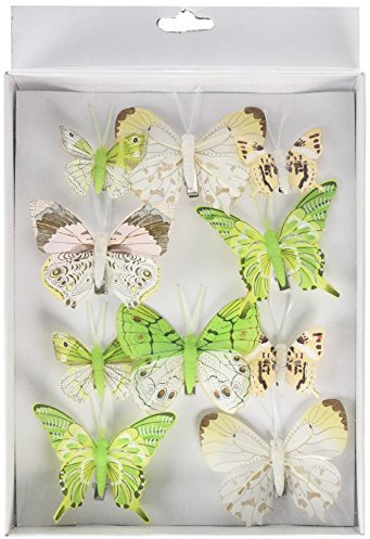 HEITMANN DECO - Mariposas con Clip para fijación - Juego de decoración de 10 Piezas en Verde, Blanco y marrón - Diferentes tamaños