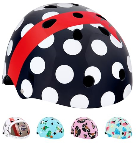 hornit Kinderhelm Fahrradhelm für Mädchen und Jungs Herren und Damen - Komplett einstellbar - LED Rücklicht - Für Fahrrad, BMX, Go-Kart, Scooter oder Skateboard - (Medium, Polka Dot)