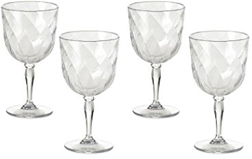Omada Design 4 Calici da Vino in acrilico, Infrangibili, idonei utilizzo all'aperto e in lavastoviglie, Made in Italy, Linea Diamond, Trasparente, 27.5 cl