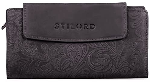 STILORD Lorelai Portemonnaie Damen Leder Groß Frauen Geldbörse Reißverschluss Vintage Portmonee Quer Elegant und Stilsicher Farbe:Milano - braun
