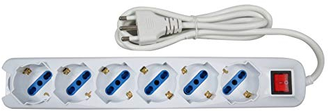 Multipresa Elettrica 6 Posti con Spina 10A – Prese Bivalenti 10/16A + Shuko – Interruttore Luminoso – Cavo da 2 Metri – Ideale per Casa e Ufficio