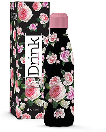 IDRINK Bouteille thermique en acier à double paroi 350/500/750/1000 ml, Décorée (500 ML, Roses)