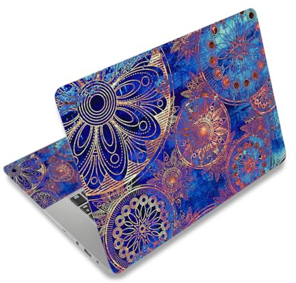 Laptop Haut Aufkleber Aufkleber, 12 13 13,3 14 15 15,4 15,6 Zoll Laptop Vinyl Haut Aufkleber Abdeckung Art Protector Notebook PC (2 Handgelenk Pad enthalten), wasserdicht abnehmbar, blau Mandala