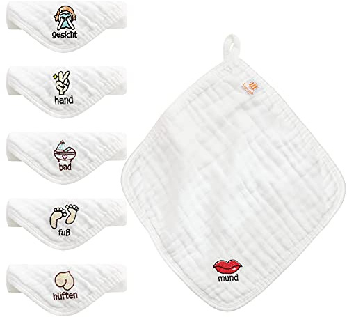 koo-dib Baby Musselin Waschlappen, 6 Schichten 100% Baumwolle Absorbent Waschbar Badetuch, Neugeborene Weiche Gesichtstücher Wipes für Empfindliche Haut Handtücher, 30 x 30 CM