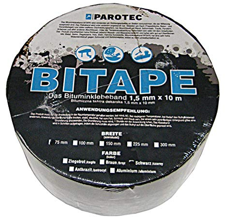 Ruban bitumineux 75 mm x 10 m, bande étanche auto-adhésive pour toiture, réparation fuite, résistance UV, humidité, aluminium, Noir RAL 9005