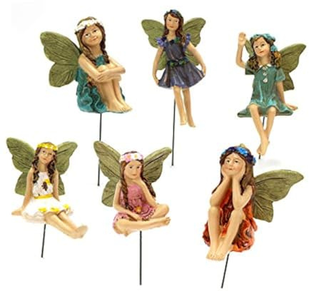 AIITLLYNA Feen Figuren Deko,6 Stück Miniatur Feen Set,Garten Elfen und Feen Figuren,Gartenfigur aus Harz,Bonsai Deko Zubehör,für den Miniaturfeengarten Dekoration