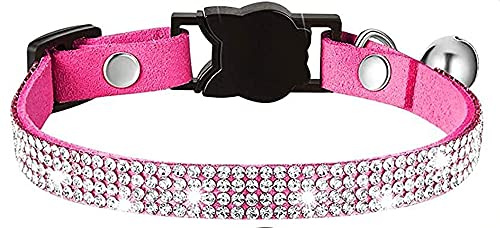 haoyueer Strass-Halsband für Hunde und Katzen, mit Glocke, glitzernd, mit weichem Samt-Kristall, Mädchen-Halskette (Hot Pink)