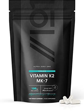 Vitamin K2 MK-7 100mcg – 120 Vegan Capsules – Fermented Natto Based Vitamin K – Resealable and Recyclable Pouch by Alpha01
