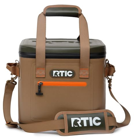 RTIC Ultra-Tough Soft Cooler 12 Can, Insulated Bag Portable Ice Chest for Lunch, Beach, Drink, Beverage, Travel, Camping, Picnic, Car, Trips, Floating Cooler Leak-Proof with Zipper, Tan