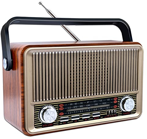 FM Radio Portatile Bluetooth 5.0: SENTASI Radio Vintage Retro con Batteria Ricaricabile da 1200 mAh,Radio Supporto AM/SW/USB/TF, Radio da Cucina Retrò per Home Office