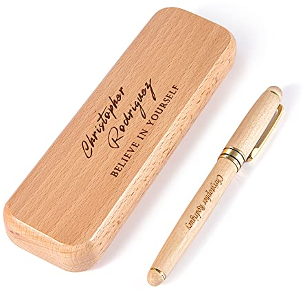 Farfume Personalisiertes graviertes Buchenholz-Stift-Set für Männer oder Frauen, personalisiertes Executive-Geschenk für Schriftsteller, Lehrer, Studenten (Stil 2)